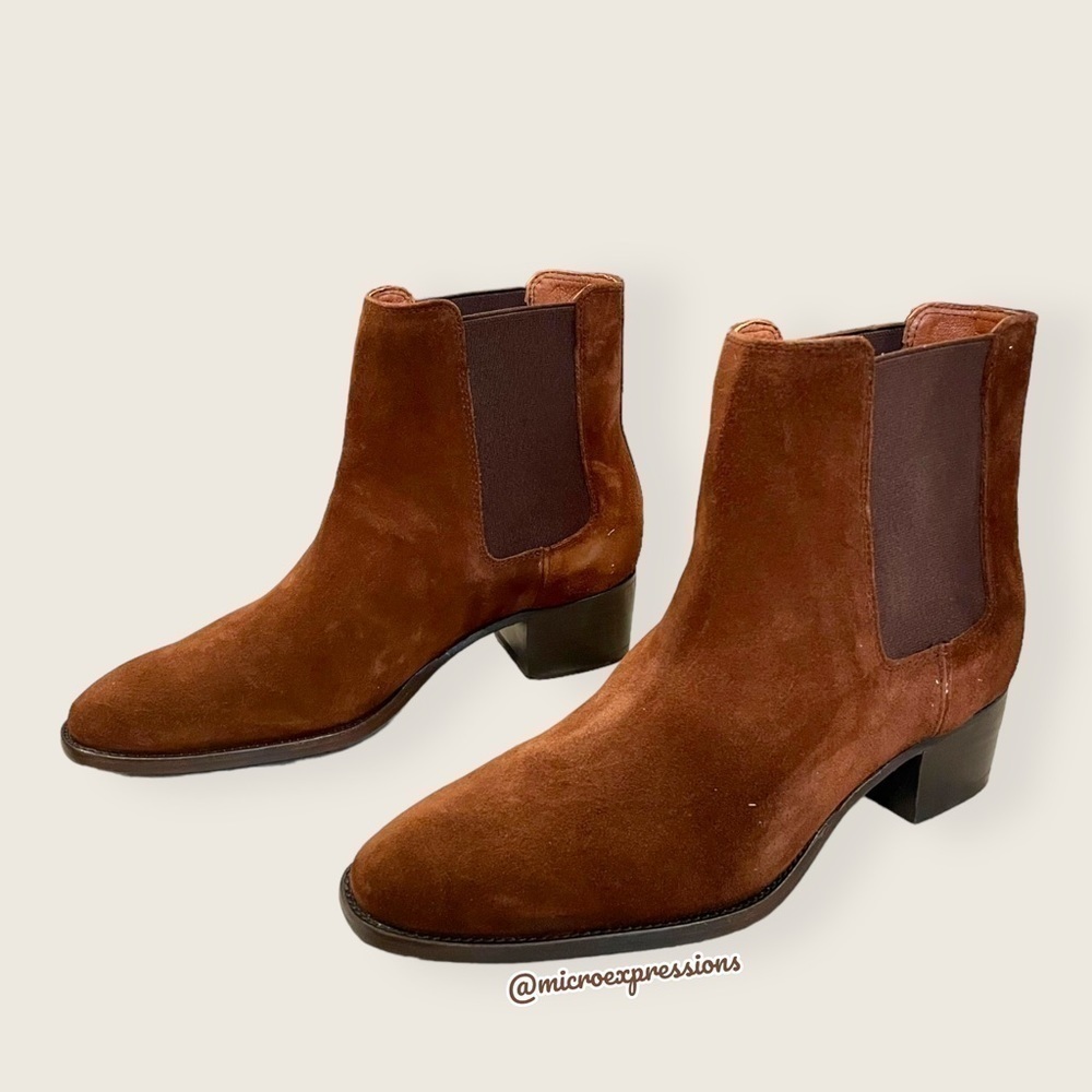 $359 Frye Dara Genuine Leather Brown Oiled Suede Chelsea Low Heel Ankle Boots - Picture 15 of 16